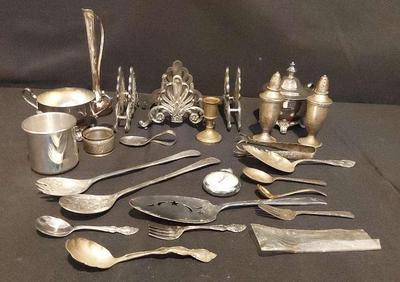 STERLING SILVER WITH SILVER PLATED UTENSILS AND KITCHEN ITEMS