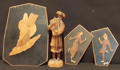 MID-CENTURY CARVED WOODEN PLAQUES AND FIGURE FROM ISRAEL