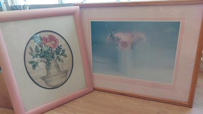 FRAMED 80s EMBROIDERY AND PRINT PINK ROSES