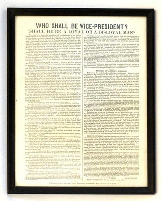 Sale Photo Thumbnail #42: Scarce 1864 Andrew Johnson vice-presidential broadside