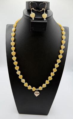 Polished Yellow Stone Heart Necklace W/Silver Heart Pendant & Pair Matching Earrings- 925 Silver
Lot #: 49