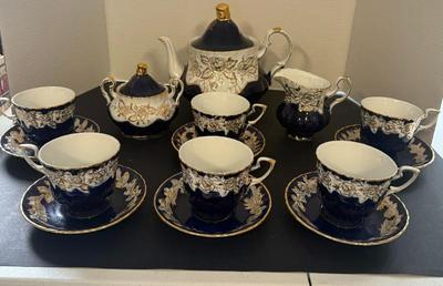 Vintage Cosmos USA Imported Tea Set- Royal Blue, White & Gold
Lot #: 140