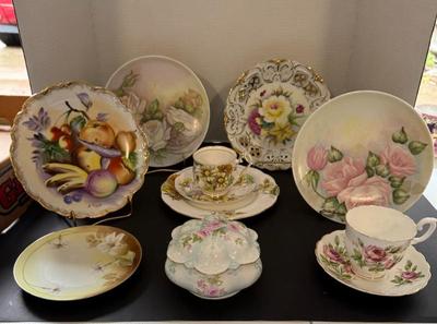 Lot Of Vintage China- Hand Painted & Decaled Plates, Royal Albert Trio, Hand Painted Dresser Box
Lot #: 145