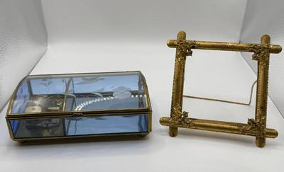 Vintage Etched Blue Glass Music Box & Vintage Brass Toned Frame
Lot #: 132