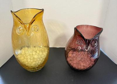 Pair Of Large Glass Owl Vases- Gold & Purple W/ Glass Marbles
Lot #: 155