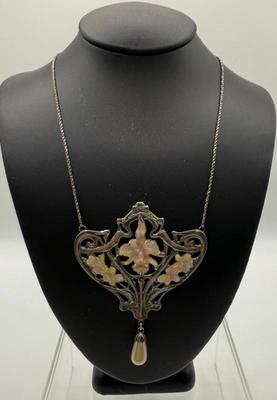 Art Nouveau- Style 925 Silver Enameled Flower Pendant W/Pearl & 925 Silver 15" Chain
Lot #: 2