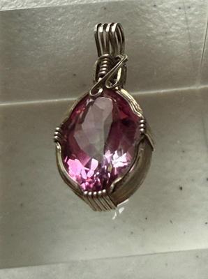 Large Pink Topaz Pendant Wrapped W/Sterling Silver Wire
Lot #: 30