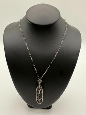 Sterling Silver Art Nouveau-Style Pendant W/black Insert Stone & 925 Silver Chain
Lot #: 24