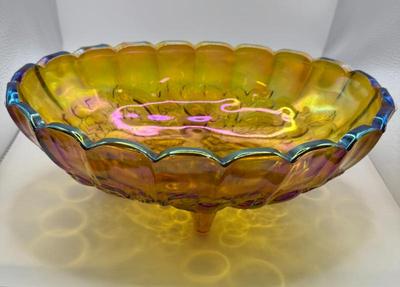 Large Iridescent Indiana Glass Company Carnival Glass Footed Bowl- Harvest Pattern
Lot #: 154