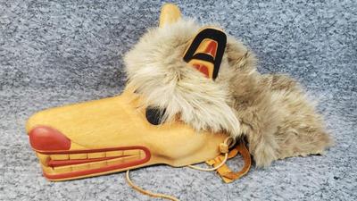 Indigenous alaskan hand carved wood wolf mask