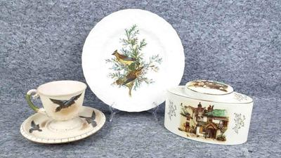 Bird themed china tea ware sandlin jar meakin, alsed tellmachert