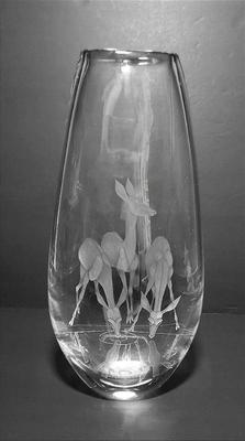 Kosta swedish glass vase with deer etching