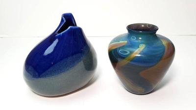Artisan ceramic and signed art glass vases