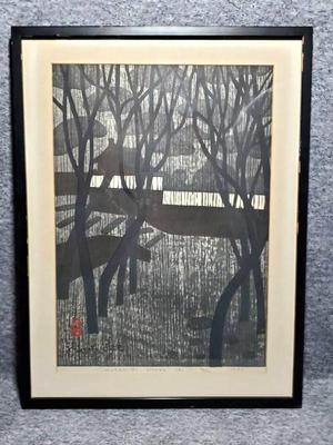 Signed hand carved wood cut print