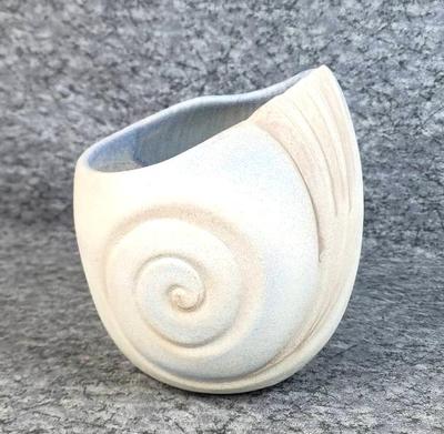 Artisan signed conch shell shaped ceramic vase