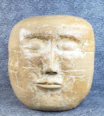 Signed artisan pottery primitive giant face sculpture