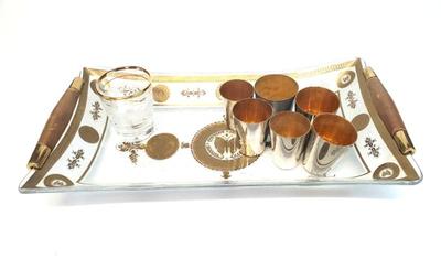 Nesting cordials shot glass, mcm georges briard tray