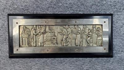 Judaica art repousse metal diorama on wood