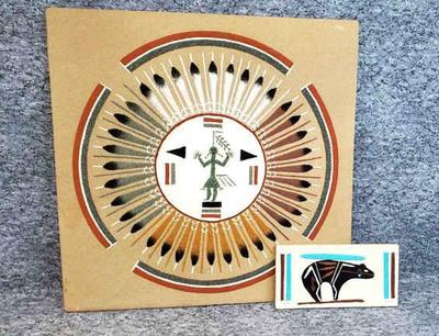 Native american sun and eagle framed sand art