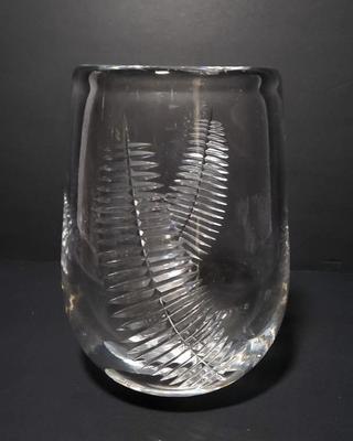 Signed orrefors thick crystal fern pattern vase