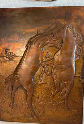Copper Embossed Fighting Stallions