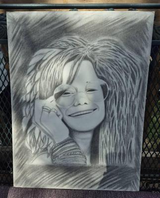 Janis Joplin Charcoal Pencil Drawing