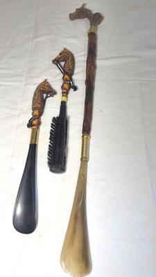 Horsehead Shoe Horns & Hairbrush
