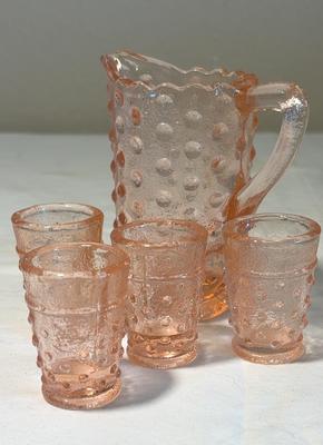 Vintage Pink Hobnail Miniature Pitcher & Glass Set