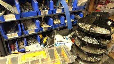 Carousel & Plastic Bins Of Hardware