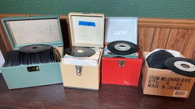Four Small Vintage Boxes Of 45 Records
