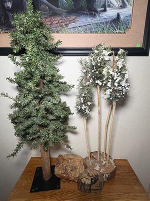 Mini Pine Tree Decor, Ceramic Elk Rock & Stone Oil Lamp