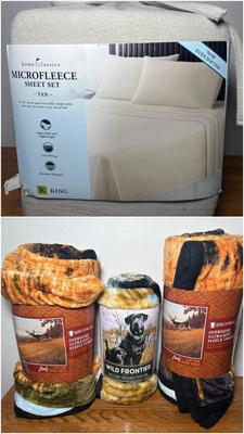 NIP King Micofleece Sheet Set & 3 Blankets 