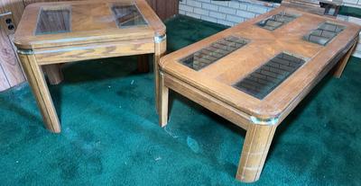 Paned Glass Top Oak Living Tables