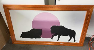 Bison Silhouette Framed Canvas Art Print