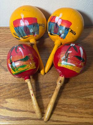 Pair Of Hand Made-& Hand Painted Mexico Maracas