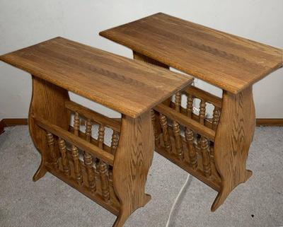 Pair Of Hardwood End Tables W/Magazine Storage