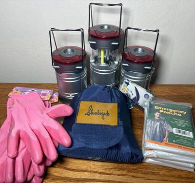 Outdoor Gear Including Binoculars, Slumberjack Hammock, 4 Rain Ponchos, Lanterns & Garden Gloves