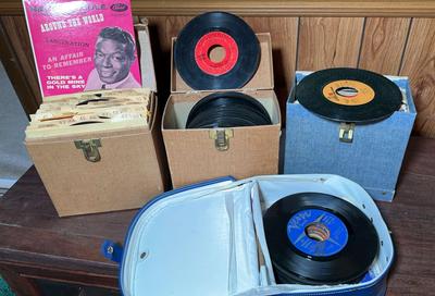 Four Vintage Portable 45 Record Cases With Records