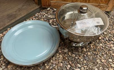 Stainless Steel Chafing Dish & Enamel Serving Platters