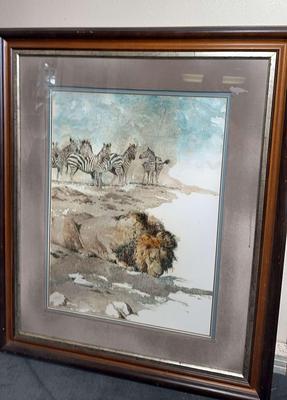 R Scott First To Drink Lion Framed Art