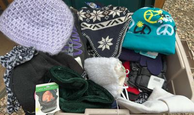 Tub Of New Winter Hats & Gloves