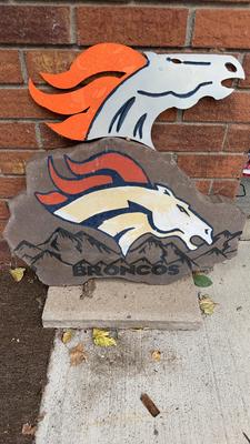 Broncos Painted Stone & Cut Metal Art