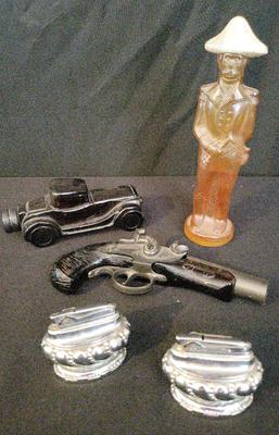 VINTAGE TABLE LIGHTERS AND COLOGNE BOTTLES