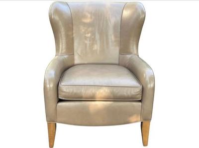 Ethan Allen Leather Wing Chair With Footed Design