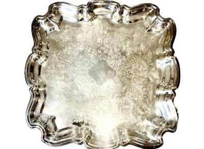 Silver Plate Footed Serving Tray - Signed "LB Silver Plate"