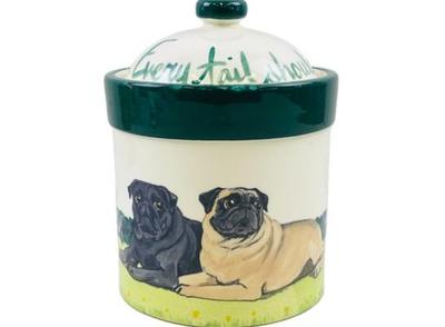 Ceramic Dog Biscuit Jar "Every Tail Shall Have A Happy Ending" Quote On Lid - Signed "Zeppa Studios, Kent, CT"