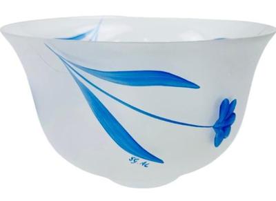 Swedish Hand Painted Glass Bowl - "Sea Of Sweden" Pattern - Signed By Artist "SG AL'