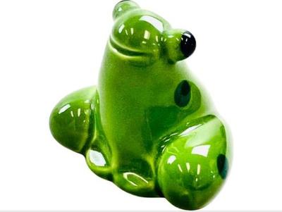 Miniature Ceramic Frog Figurine - Signed "Laurie Vesey"