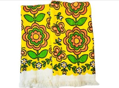 Vintage Terrycloth Kitchen Towels - Fun 1970's Mod Design!
