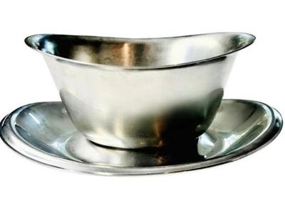 Stainless Steel Gravy Boat & Saucer - Signed "International Stainless Steel"
